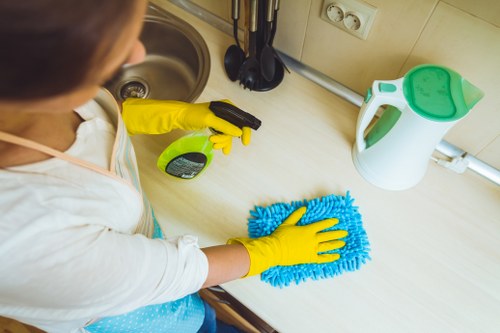 Professional upholstery cleaning for a fabric sofa in a bright living room