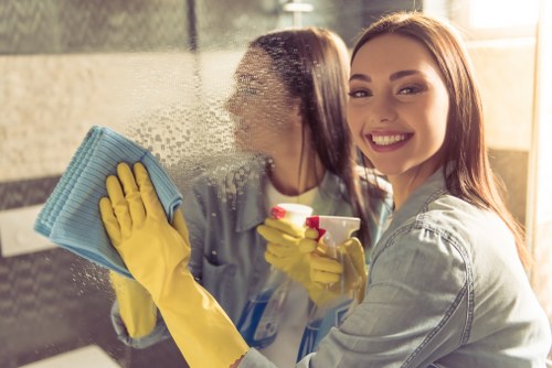 Bathroom deep cleaning with scrubbing and disinfecting